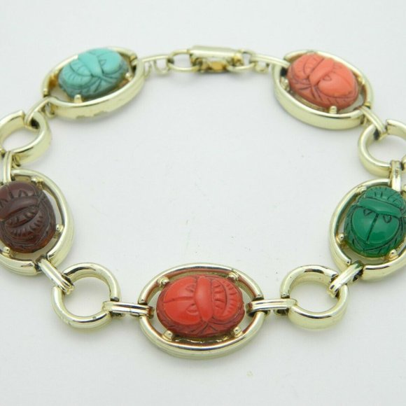 Vintage Jewelry - Multi-Color Lucite Carved Egyptian Scarab